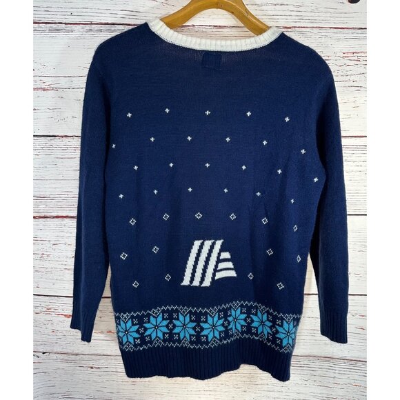 ALDI Gear Ugly Christmas Sweater Navy Blue Reindeer & Snowflake Design Large Acr - Picture 6 of 6